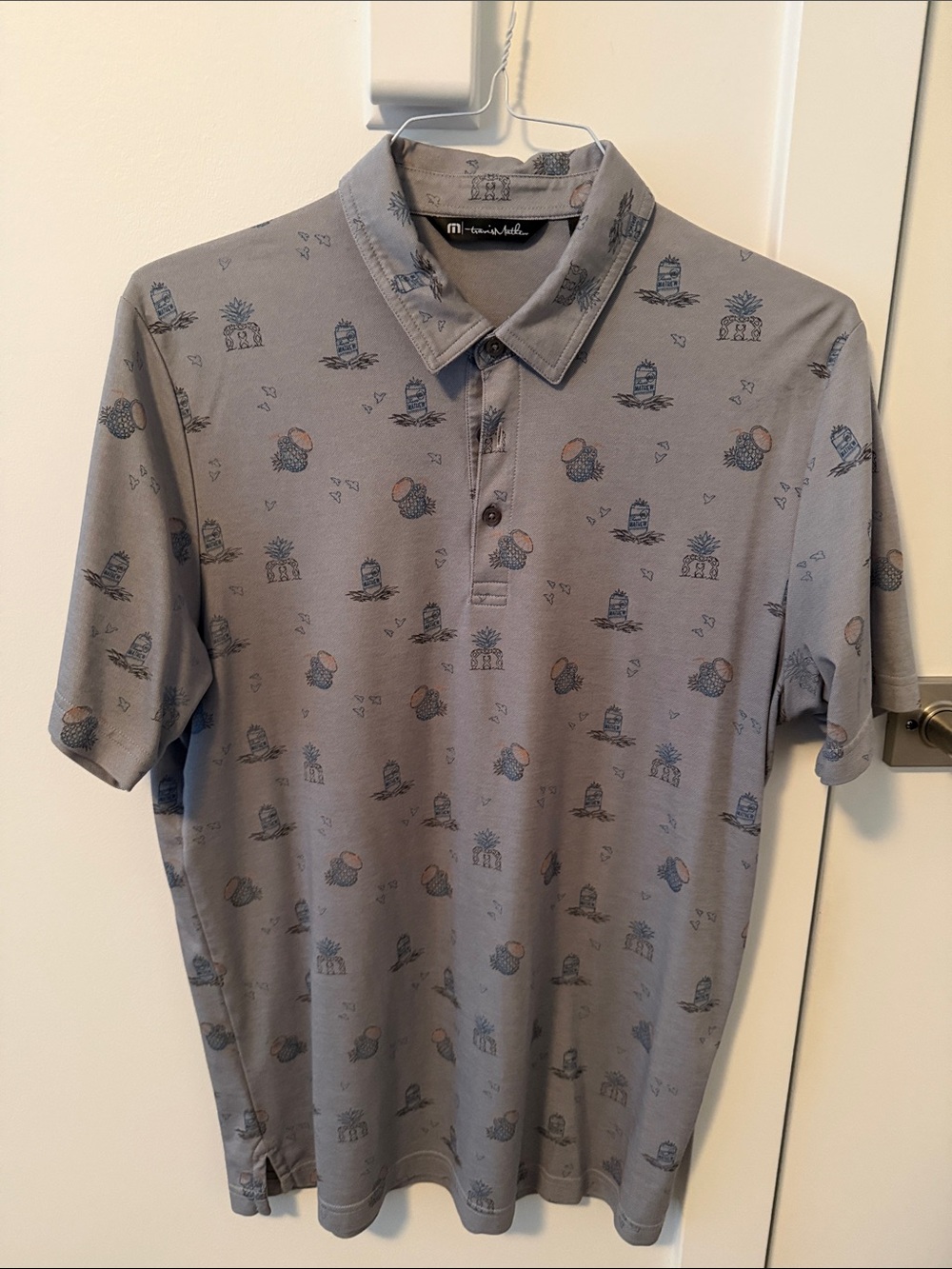 Travis Mathew Gray Golf Polo with Subtle Tropical Motif